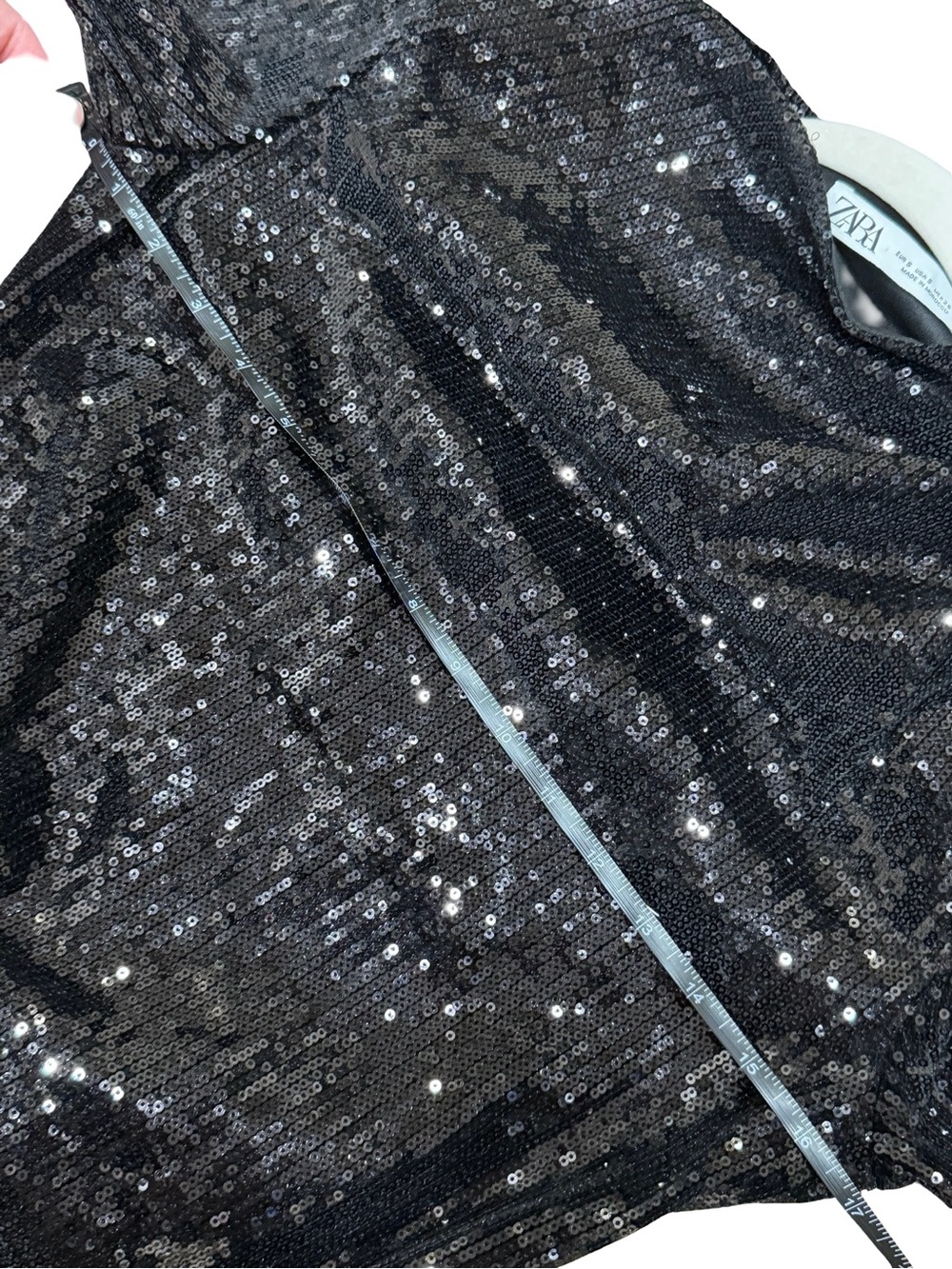 🖤 Zara Draped Sequin Mini Dress with Shoulder Pads Size Small - Picture 12 of 12
